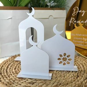 Adorno de Mesa con Silueta de Mezquita de Acrílico Blanco, Decoración Islámica para el Hogar, Ramadán, Eid Mubarak, Estatuas de Escritorio, Suministros para Exhibición, Venta al por Mayor - Product Image 1