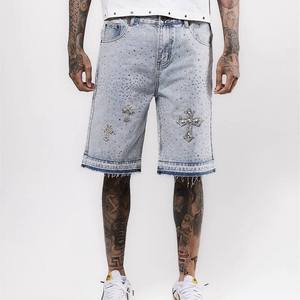 Shorts Vaqueros Vintage de Verano para Hombre, Estilo Callejero, Lavado Ácido, Desgastados, Holgados, con Pedrería, Ecológicos - Product Image 2