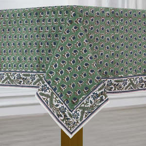 Mantel hecho a mano Floral indio verde albahaca, decoración de granja Boho Chic para eventos de boda, todos los tamaños disponibles, Material de algodón - Product Image 1