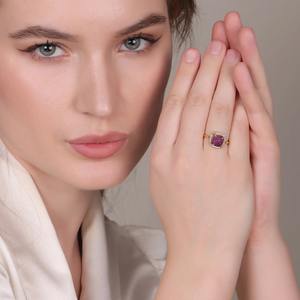 แหวนพลอยอเมทิสต์แฮนด์เมดแหวนชุบทอง18K ปรับได้สำหรับงานแต่งงานของผู้หญิงและงานปาร์ตี้ให้เป็นของขวัญ - Product Image 6