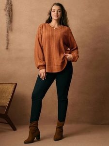 Sweat-shirt à col rond en polyester de couleur unie pour femmes personnalisé, tricoté gaufré épais et chaud pour dames - Product Image 6