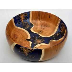 Bol de service rond en bois hybride et résine liquide bleu océan, thème mer profonde, centre de table en résine époxy et bois pour maison côtière - Product Image 4