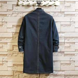 <b>Men's</b> Winter <b>Trench</b> <b>Coat</b> with Stand Collar Fashion <b>Black</b> Loose Outerwear Featuring Turn-Down Collar Big Pockets Front Logo - Product Image 2