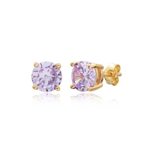 Boucles d'oreilles clous solitaires en pierre rose de conception ronde, bijoux turcs faits à la main en argent sterling 925, vente en gros - Product Image 1