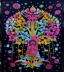 Tapisserie murale en coton imprimé Bouddha multi-arbres, drap de lit simple pour la décoration intérieure GC-TP-180-B - Product Image 1