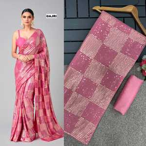 Fantaisie À La Mode Ethnique Vêtements Lourd 60 Grammes Georgette Saree Blouse Avec Lourd 3MM & 5MM Paillettes Broderie Travail à Vendre - Product Image 3