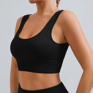Soutien-gorge de sport à couverture complète de haute qualité pour femmes hauts courts de Yoga entraînement gilet de course motif solide grande taille sous-vêtements de Fitness - Product Image 3
