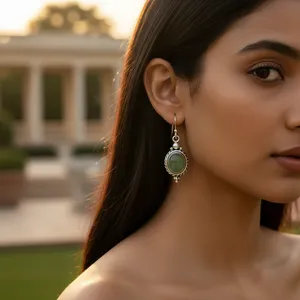 Boucles d'oreilles pendantes hypoallergéniques en argent 925 pour femmes, perle d'eau douce verte émeraude avec diamant, plaqué or, bijoux en forme de fleur - Product Image 1