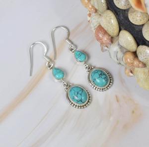 Estilo bohemio azul turquesa 925 plata esterlina piedras preciosas elegantes pendientes hechos a mano joyería turquesa pendientes regalo para Navidad - Product Image 4