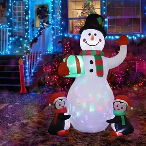 Custom Kerst Inflatables Voor Buiten Feest Tuin Gazon Decoratie Opblaasbare Kerst Sneeuwpop Met Kleurrijke Led Licht