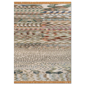 Alfombra de Lana y Seda de Bambú Anudada a Mano Freedom Manchaha Verde con Patrón Geométrico para Uso Doméstico-Les-8394 - Product Image 1