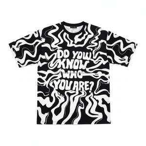 Camiseta con estampado psicodélico para hombre ¿Sabes quién eres? Camiseta de Algodón Estilo Urbano con Tipografía Audaz y Estética Oversize, Logotipo Personalizado OEM - Product Image 1