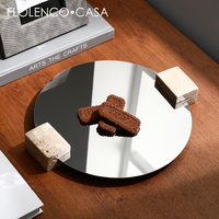 Disque de plaque de miroir circulaire en forme de vague spécial avec poignée en pierre de luxe décor de table à la maison pour la pièce maîtresse de célébration de mariage