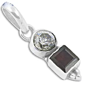 Colgante Geométrico de Plata 925 con Granate y Circonita Cúbica Redonda Engastada, Estilo Minimalista, Unisex, para Uso Diario - Product Image 2