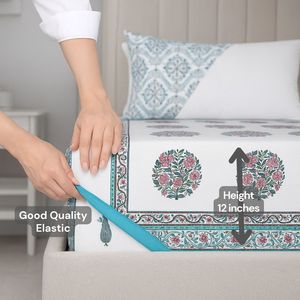 Bán Buôn 220TC Tay Khối In Sang Trọng Cotton Thân Thiện Với Môi Bộ Đồ Giường Đặt 3-Mảnh Ấn Độ Artisanal Được Trang Bị Tấm + 2 Vỏ Gối - Product Image 6