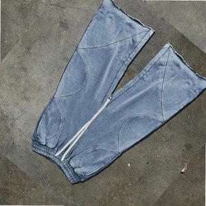 Pantalones desgastados personalizados Hombres French Terry Pierna ancha Lavado ácido Baggy Flared Rhinestone Pantalones de chándal - Product Image 6