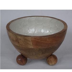 Bol de service en bois de mangue biologique de haute qualité plateau de dîner imbriqué pour salade vaisselle ustensiles de cuisine matériel en métal - Product Image 2