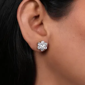 ART PALACE Boucles d'oreilles clous géométriques en argent sterling 925 avec fleur en zircon cubique AAAAA, design tendance pour femme, usage quotidien - Product Image 4