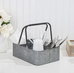 Best Sale Metal Rustic Cutlery Utensil Holder Flatware Organizer Napkin Caddy With 6 Compartments With Handles Utensil Caddy - Product Image 4