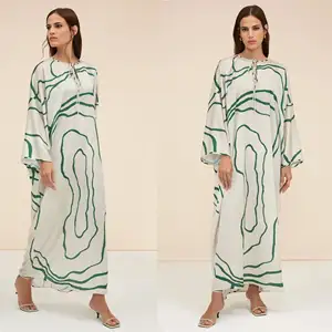 (Tersedia dalam 5 warna) Premium lembut Organza sutra penjualan laris cetak abstrak pakaian pesta wanita Kaftan atasan