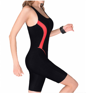 Bañador deportivo profesional de una pieza para mujer, traje de baño de manga corta con cremallera frontal, traje de baño estampado hasta la rodilla con cierre de cremallera en el pecho - Product Image 1