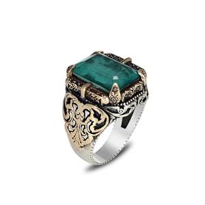 Azuris High Quality Ottoman Style 925 Sterling Silver Men's Ring Fashion <b>Jewelry</b> with Natural <b>Black</b> Stone Turkish Made - Product Image 1