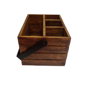 New Arrival Wooden <b>Caddy</b> for Storing Utensils 2 in 1 <b>Caddy</b> with Metal Handle for <b>Table</b> Decor Natural Finished Cutlery Holder - Product Image 2