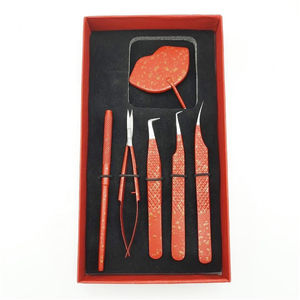 Ensemble de pinces à épiler d'extension de cils en acier inoxydable de qualité supérieure professionnelle outils de beauté faits à la main en or rouge - Product Image 5