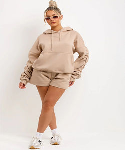 ชุดกางเกงขาสั้นมีฮู้ดเหนือเข่าสำหรับผู้หญิงชุดสตรีทผ้าเนื้อนุ่มใส่สบายพิมพ์ลายปักได้ตามต้องการสำหรับยิม - Product Image 6