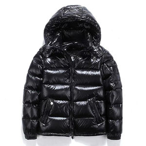 High Quality Custom Men's Puffer Jacket Shiny <b>Winter</b> <b>Coat</b> <b>Hood</b> Promotional Streetwear Canvas Fabric Zipper Front Logo Included - Product Image 1