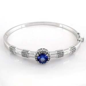 Bracelets à maillons fins en argent sterling 925 faits à la main pour un usage quotidien Bracelets en pierres précieuses CZ bleu exquis plaqué rhodium pour cadeau - Product Image 1