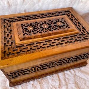 15 "x 10" ศีลธรรมวินเทจหรูหรา Royale ล็อคเครื่องประดับไม้ราก thuya burl, หน้าอกฝังกับแม่ของมุก,
