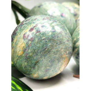 Awesome natural ruby ziosite <b>sphere</b>/ball - handmade carvings - energy/chakra/reiki - 2 inch (5 cms) dia and 230 gms (0.51 lb) - Product Image 2
