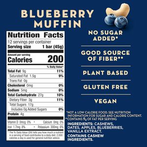 Barras de Frutas y Nueces Larabar Blueberry Muffin, Sin Gluten y Veganas, 12 Barras, 19.2 oz - Product Image 2