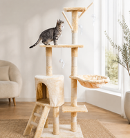 Arbre à chat haut en panneau de particules, écologique, durable et antidérapant, avec griffoir, condo, hamac et perchoir, en carton