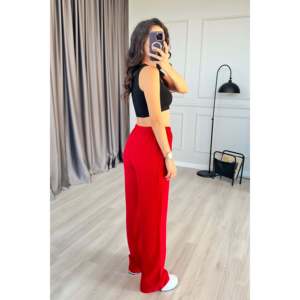 Wholesale <b>Red</b> <b>Linen</b> <b>Trousers</b> with Drawstring Waist - <b>Red</b> - Product Image 6