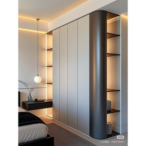 Armario Minimalista de Pared con Puertas Abatibles y Tres Estantes para Almacenamiento en Dormitorio y Sala de Estar, Acabado Madera - Product Image 2