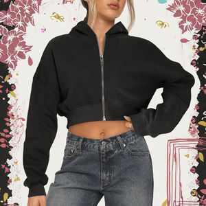 Sudadera con Capucha para Mujer, de Alta Calidad, de Forro Polar Blanco, Chaqueta Corta de Manga Larga, Hombros Caídos, Estilo Urbano, Transpirable, con Cremallera - Product Image 2