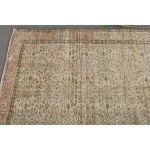 พรมขนสัตว์สีน้ำตาลเบจแบบดั้งเดิมขนาด5.4x8.6ฟุตสไตล์วินเทจแบบเย็บปะต่อสไตล์ตุรกีคลาสสิกสำหรับห้องนอนข้างเตียงยางพาราทรงสี่เหลี่ยม - Product Image 3