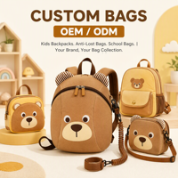 Sac à dos anti-perte en toile durable à thème ours pour enfants de 1 à 3 ans, motif visage d'ours, idéal pour garçons et filles de maternelle
