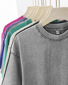 Camisetas Vintage con Cuello Redondo, Lavado Ácido, 100% Algodón de Alto Gramaje, Unisex, Básicas, Corte Regular, Holgadas, Casuales, 180g, Secado Rápido - Product Image 4