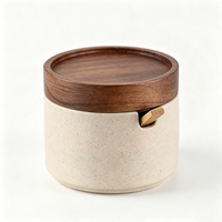 Pot à épices en céramique fait main avec couvercle en bois, pot de rangement minimaliste pour la cuisine, pour sel, sucre, herbes, assaisonnements