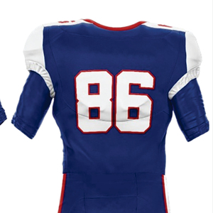 Uniforme de Fútbol Americano Sublimado Personalizado 100% Poliéster, Transpirable, Absorbente de Humedad, Azul Marino y Blanco, con Nombre del Jugador - Product Image 3