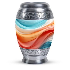 Urne funéraire en laiton/aluminium gravée en émail bleu océan et rose pour adultes, cendres funéraires humaines - Product Image 3
