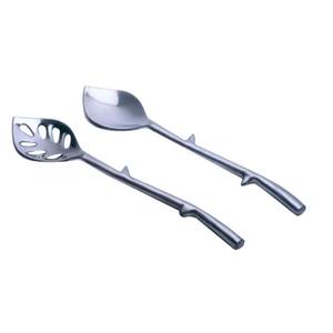 Incroyable ensemble cuillère et fourchette de service à salade en argent poli avec poignée longue pour la décoration de table de mariage en métal durable - Product Image 2