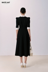 Prix usine robe pour femmes demi-manches Karamat robe trapèze tissu écologique vêtements d'été blanc Vietnam usine - Product Image 3