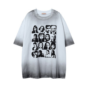 Camiseta de Verano para Hombre, Estilo Hip-Hop Urbano, Casual, Transpirable, Cuello en V, Talla Grande, 100% Algodón Jersey, Manga Corta Holgada, Tejida, 180g - Product Image 1