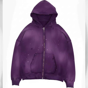 Sudadera con Capucha de Forro Polar para Hombre, Diseño Desgastado con Lavado Ácido, Transpirable, Cómoda, Bordada, Lisa, Teñida, OEM, Gran Oferta - Product Image 4