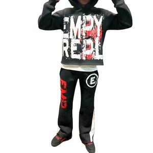 Ensemble de survêtement pour garçons de haute qualité, style streetwear personnalisé, délavé à l'acide, avec sweat à capuche et pantalon de survêtement, grandes tailles, avec strass - Product Image 5