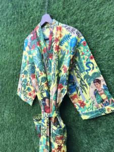 ชุดคลุมกิโมโนผ้าฝ้ายพิมพ์ลายสำหรับผู้หญิง, ชุดคลุมยาวชุดใส่อยู่บ้านคอวีถักแบบผูกเชือกระบายอากาศได้อย่างรวดเร็ว - Product Image 6